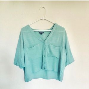 Topshop Mint Button Up Crop Top